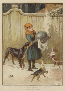 Jouluillallinen vaarassa (chromolitho)